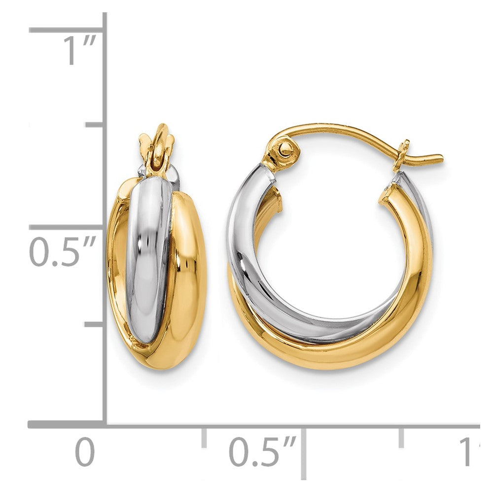 10K Two-Tone Polished Hinged Hoop Earrings
