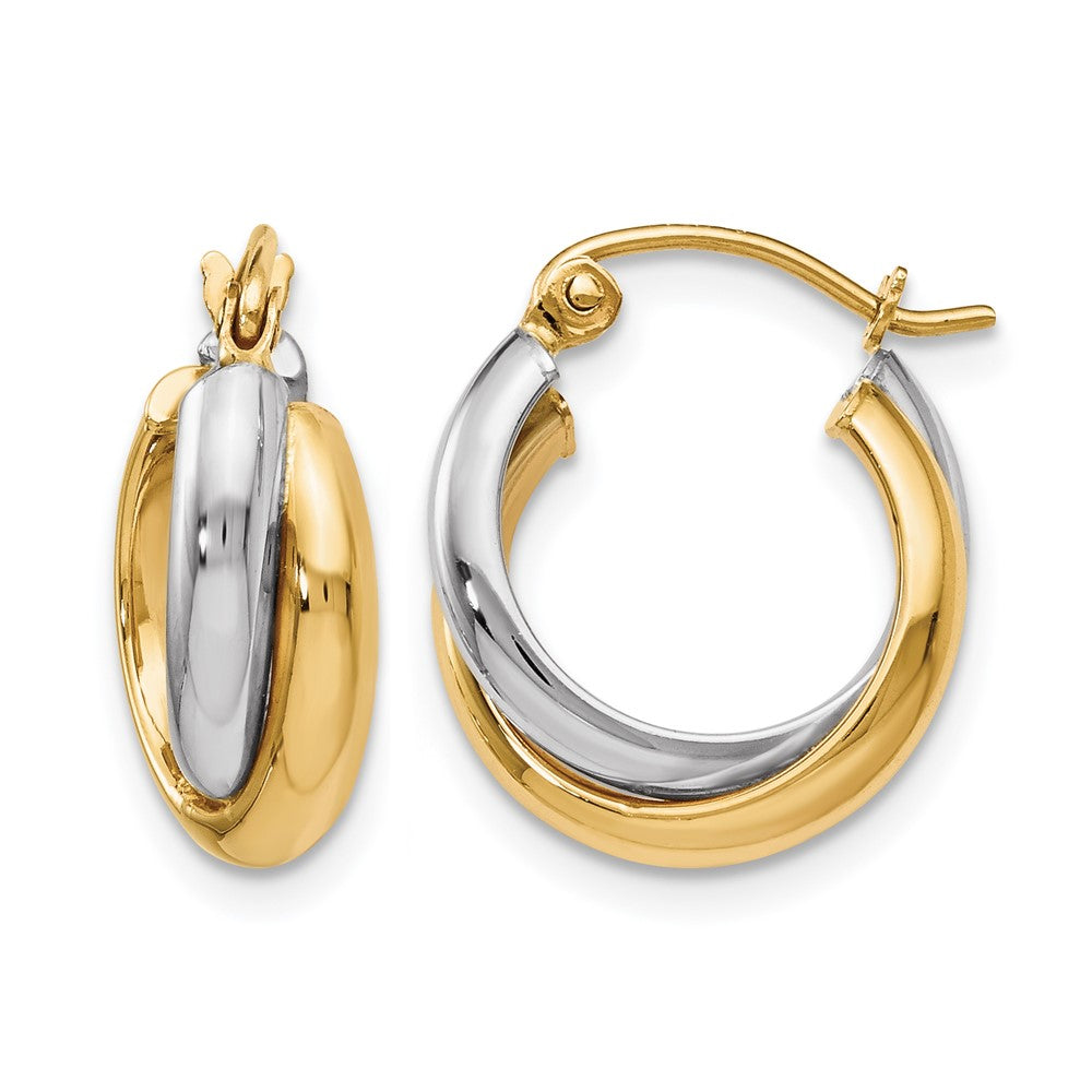 10K Two-Tone Polished Hinged Hoop Earrings