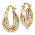 10K Tri-color Polished Hinged Hoop Earrings