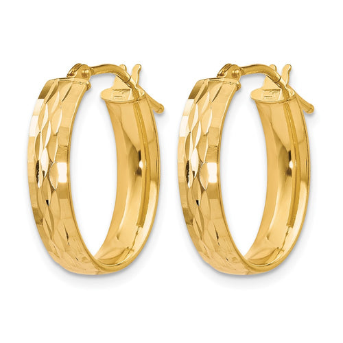 10K Polished and D/C Oval Hinged Hoop Earrings