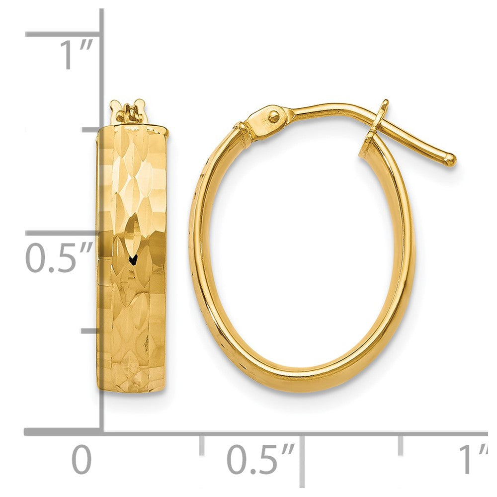 10K Polished and D/C Oval Hinged Hoop Earrings