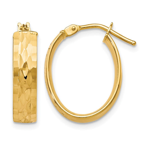 10K Polished and D/C Oval Hinged Hoop Earrings