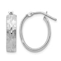 10K with White Rhodium Plating Polished and Diamond-cut Oval Hinged Hoop Earrings