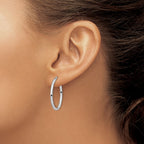 10K White Gold Polished Oval Hinged Hoop Earrings