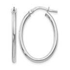 10K White Gold Polished Oval Hinged Hoop Earrings