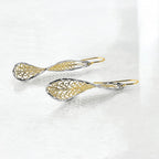 10K Two-tone D/C Dangle Shepherd Hook Earrings