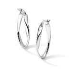 10K White Gold Polished and D/C Oval Hoop Earrings