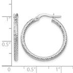 10K White Gold Polished and Textured Hinged Hoop Earrings