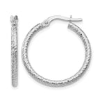 10K White Gold Polished and Textured Hinged Hoop Earrings