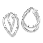 10K White Gold Polished and Textured Fancy Hoop Earrings