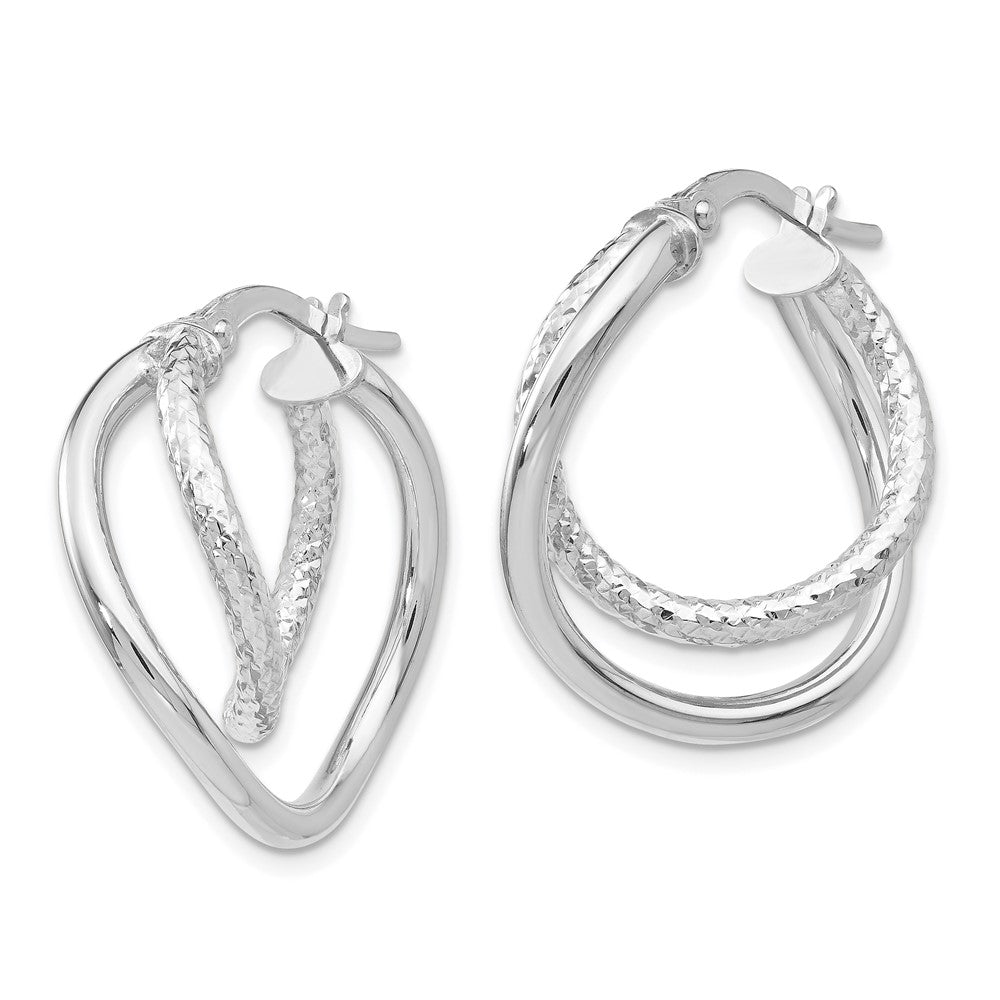 10K White Gold Polished and Textured Fancy Hoop Earrings