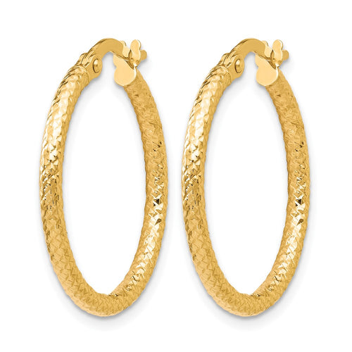 10K Polished and Textured Hinged Hoop Earrings