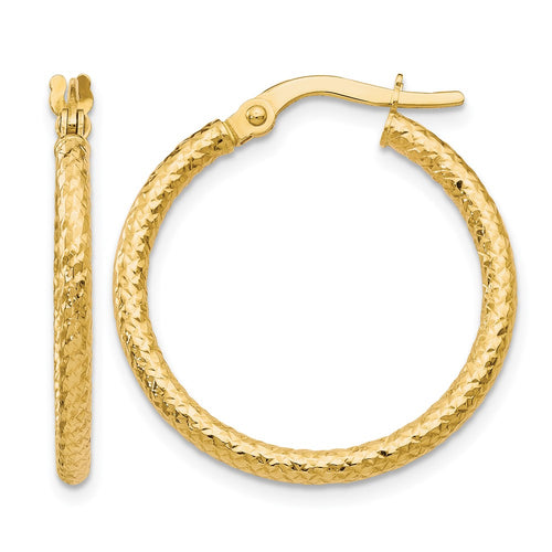 10K Polished and Textured Hinged Hoop Earrings