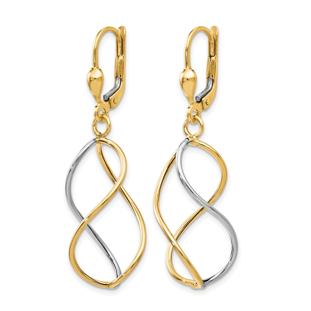10K Yellow with Rhodium Polished Leverback Earrings