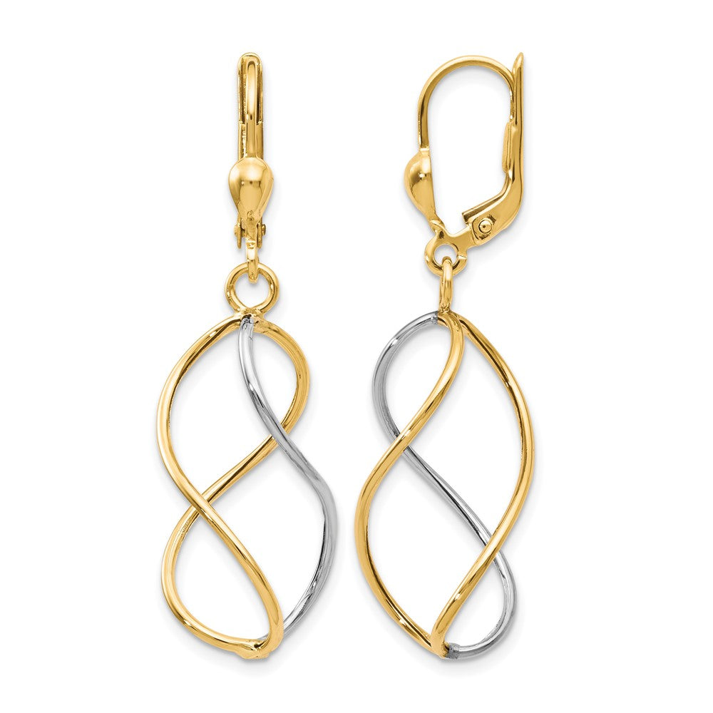 10K Yellow with Rhodium Polished Leverback Earrings