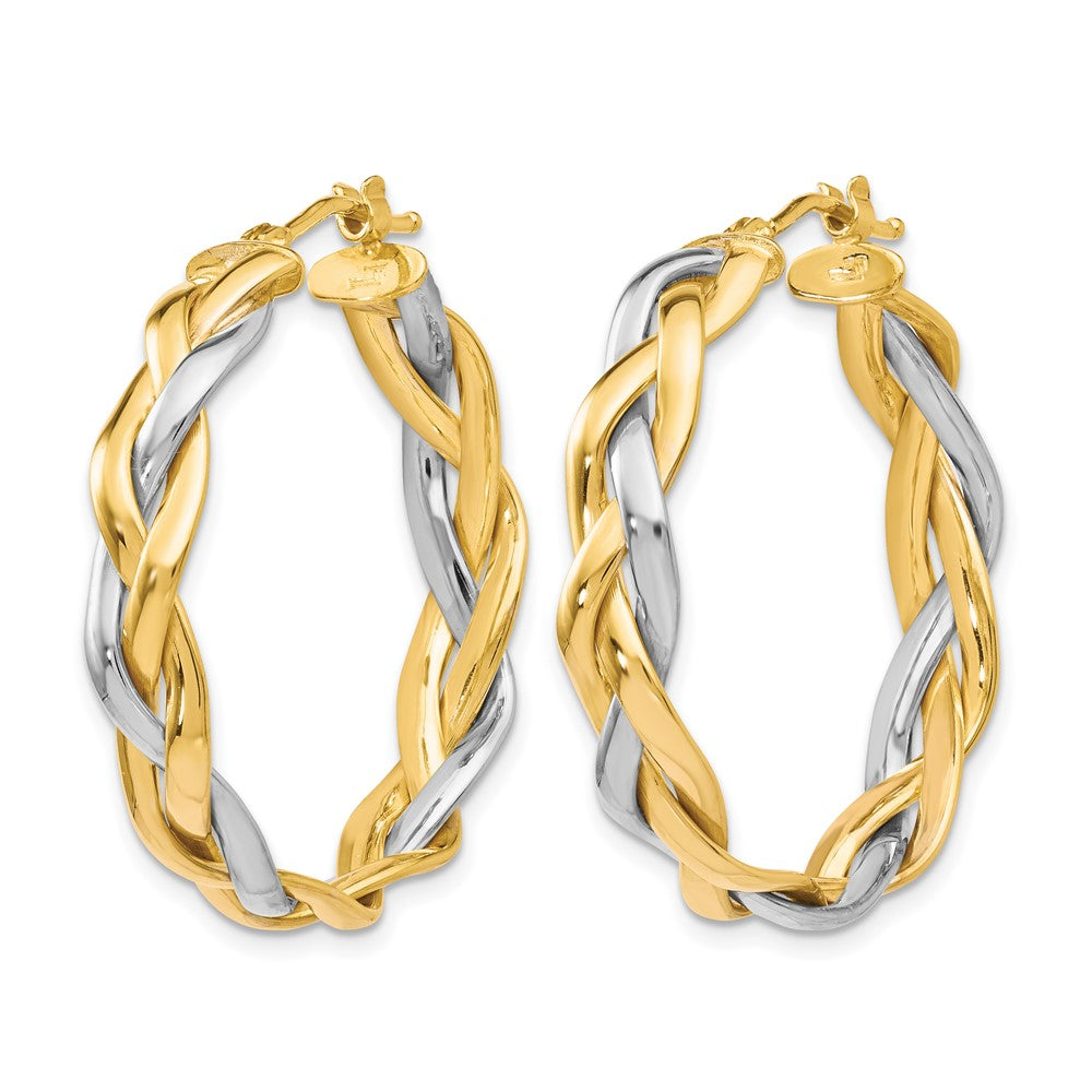 10K w/Rhodium Polished Braided Hoop Earrings