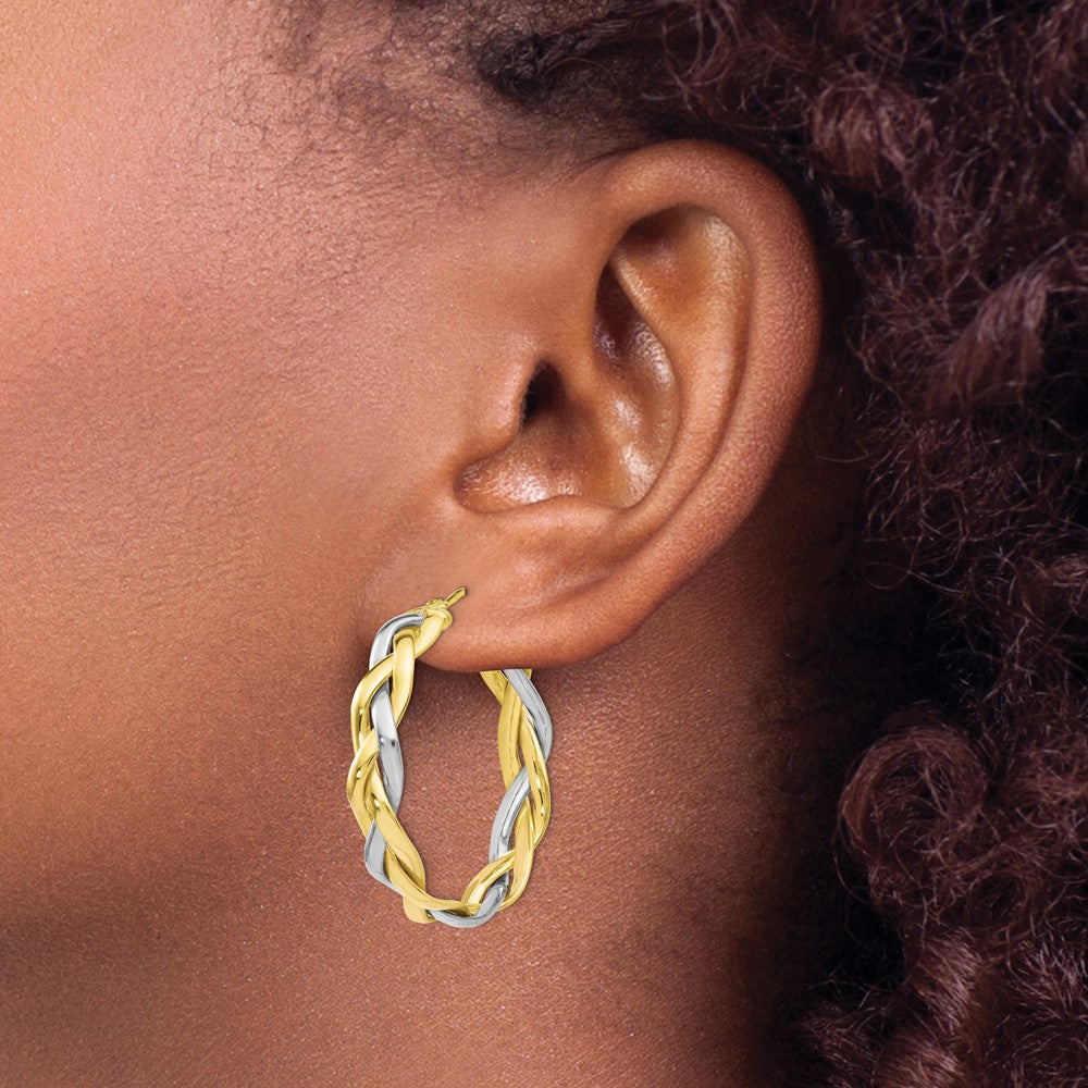 10K w/Rhodium Polished Braided Hoop Earrings