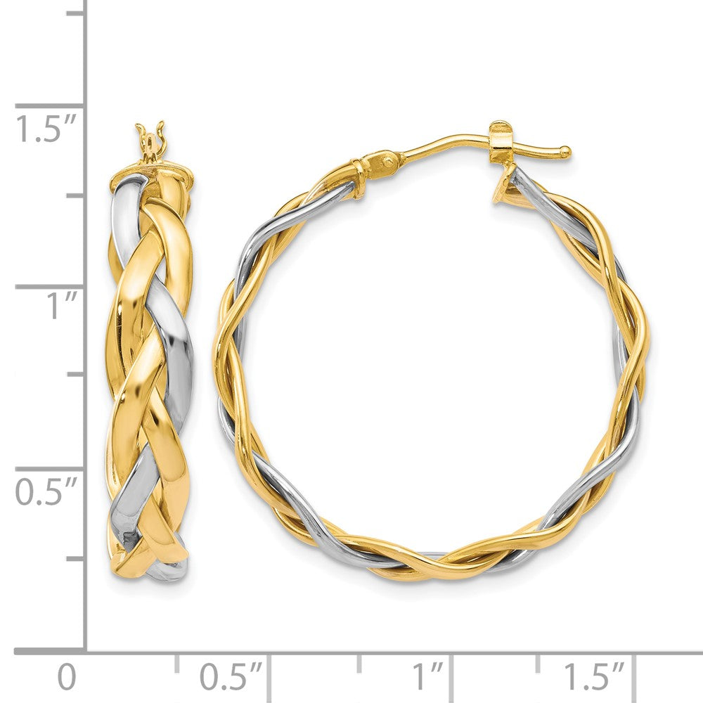 10K w/Rhodium Polished Braided Hoop Earrings