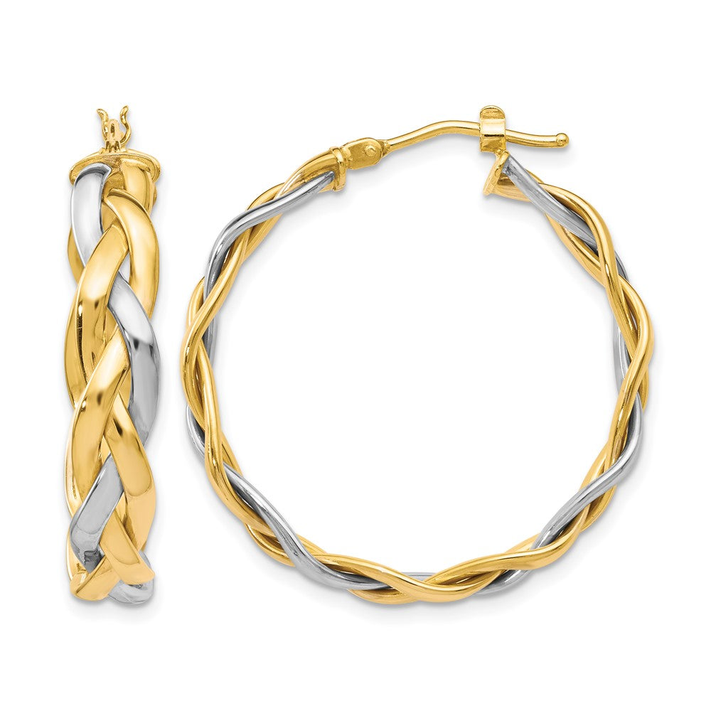 10K w/Rhodium Polished Braided Hoop Earrings
