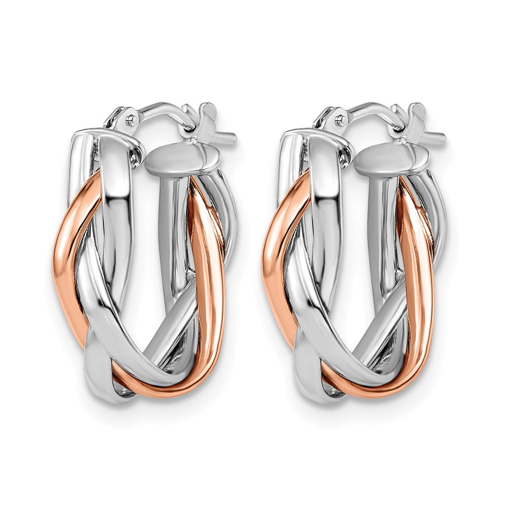10K with White Rhodium and Rose Gold Plating Braided Hoop Earrings