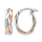 10K with White Rhodium and Rose Gold Plating Braided Hoop Earrings