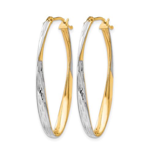 10K Gold White Rhodium-plated D/C Hoop Earrings