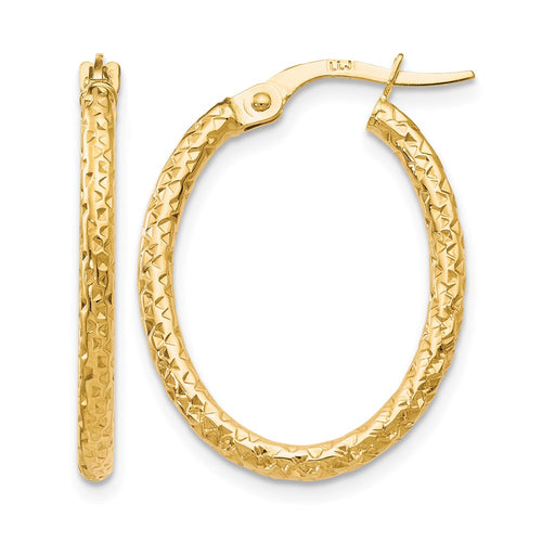 10K Polished D/C Oval Hoop Earrings