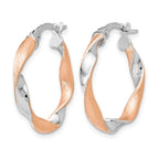 10K with White Rhodium and Rose Gold Plating Twisted Hoop Earrings