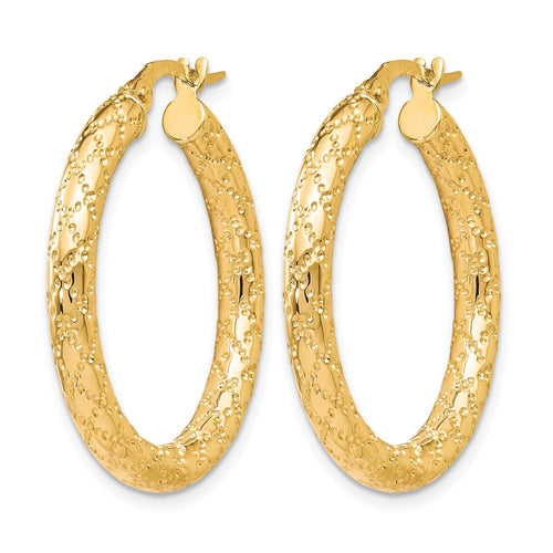 10K Polished and Textured Hinged Hoop Earrings