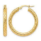 10K Polished and Textured Hinged Hoop Earrings