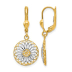 10K w/White Rhodium Polished Leverback Earrings