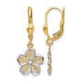 10K Rhod-plated Polished D/C Filigree Flower Leverback Earrings