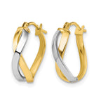 10K w/Rhodium Polished Twisted Hoop Earrings