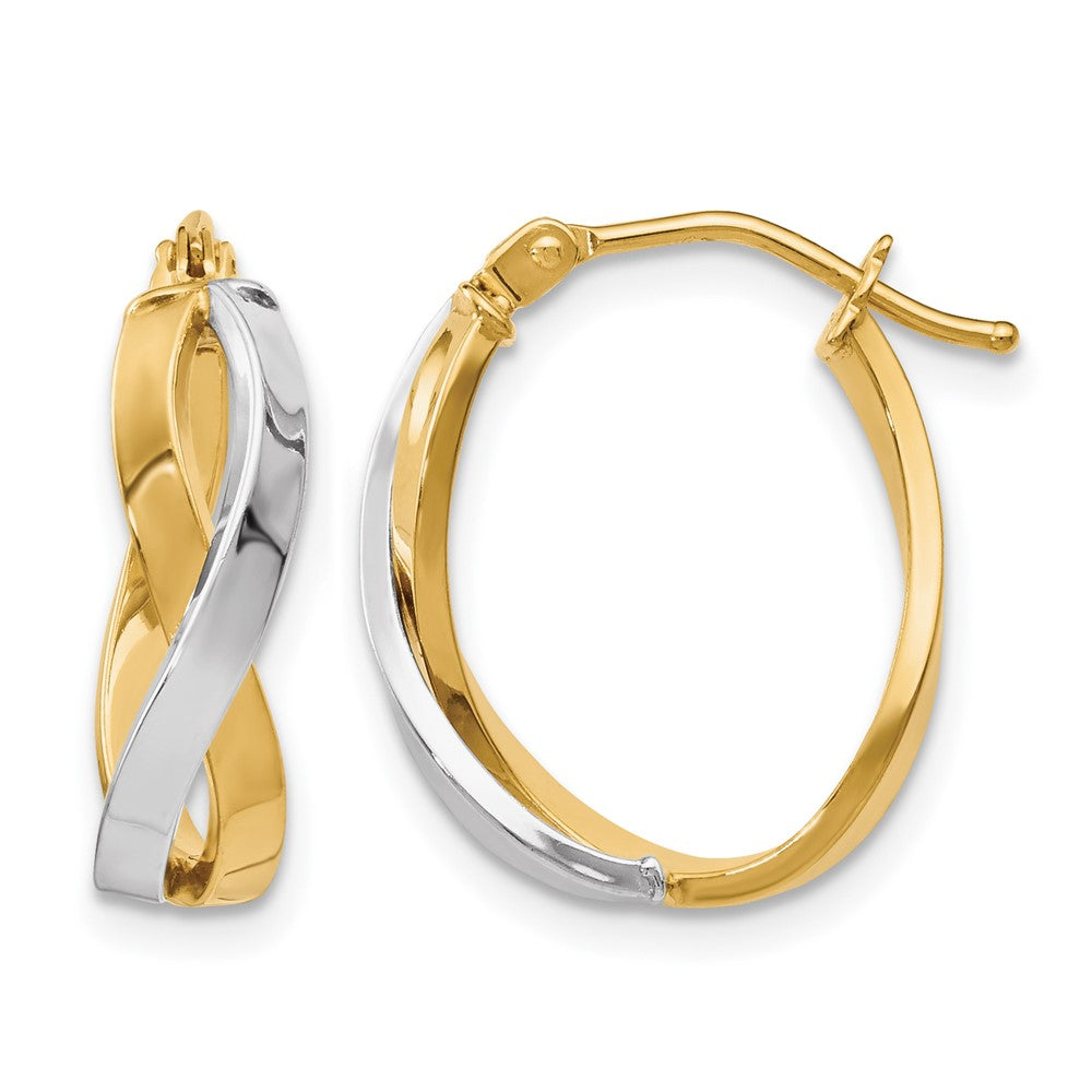 10K w/Rhodium Polished Twisted Hoop Earrings