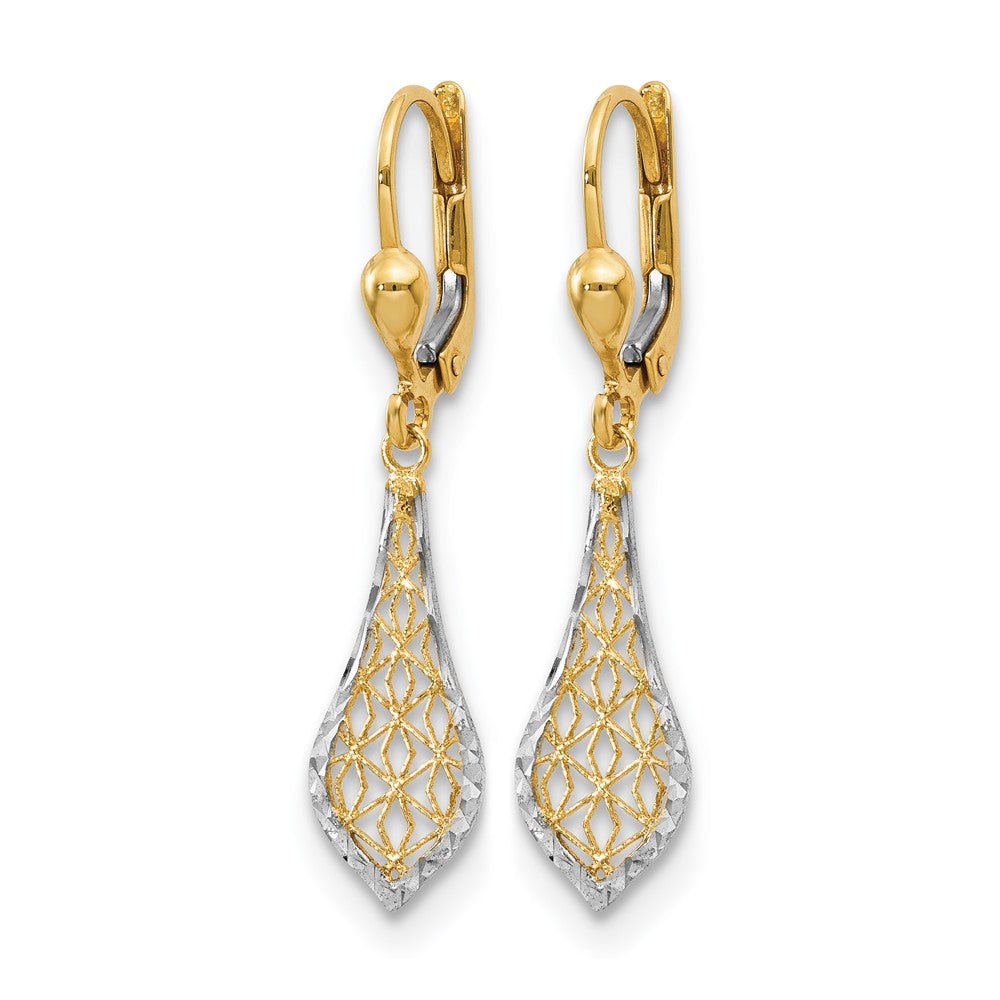 10K w/Rhodium Fancy Leverback Earrings
