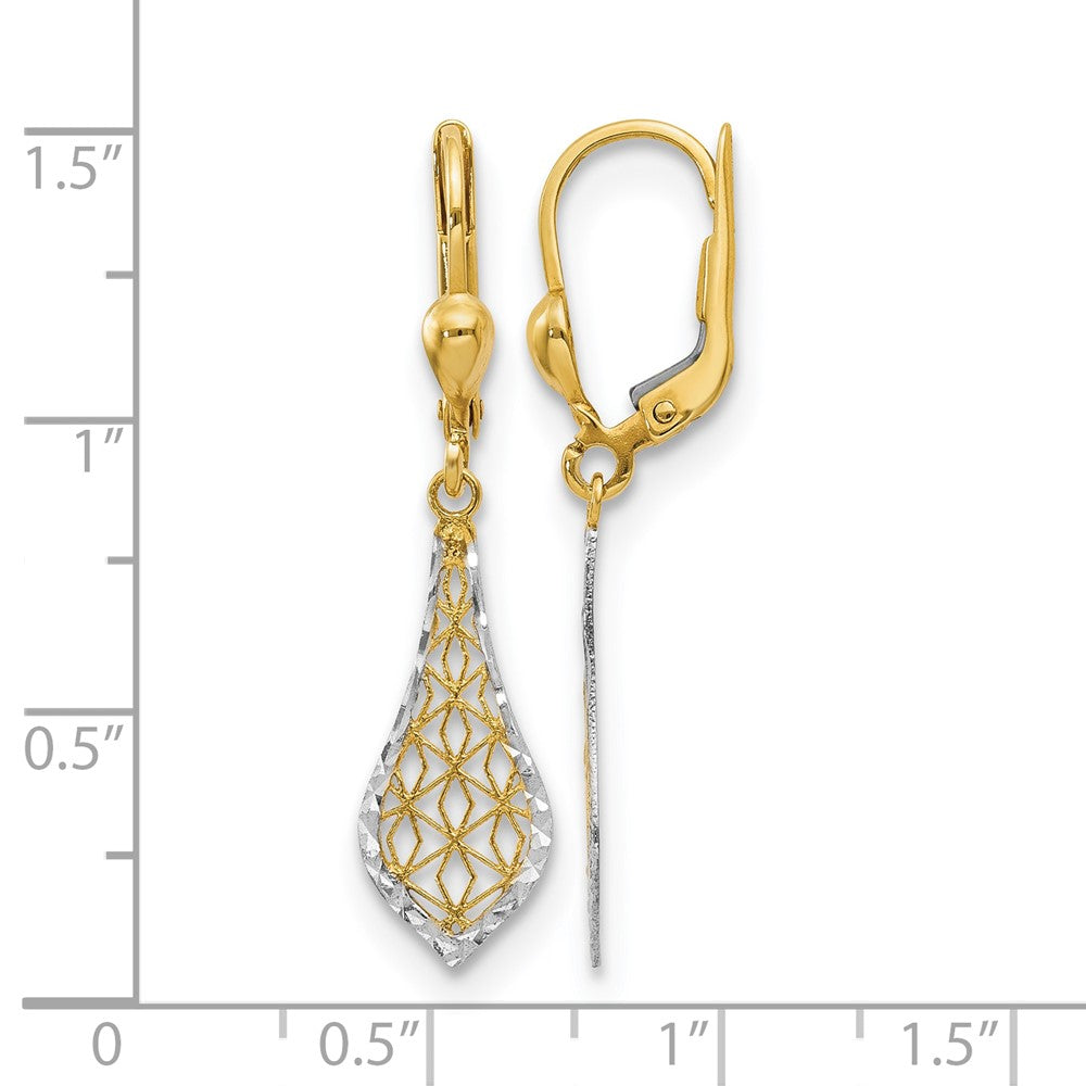 10K w/Rhodium Fancy Leverback Earrings