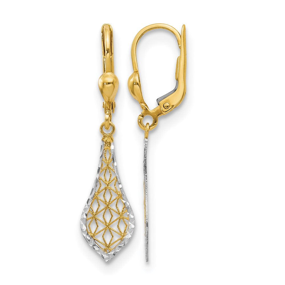 10K w/Rhodium Fancy Leverback Earrings