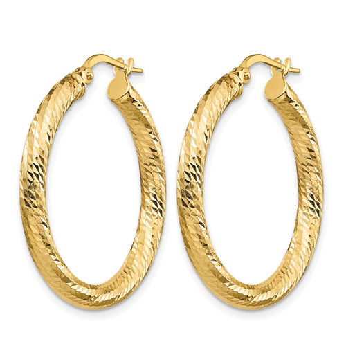 10K 3x25 D/C Round Hoop Earrings