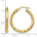 10K 3x25 D/C Round Hoop Earrings
