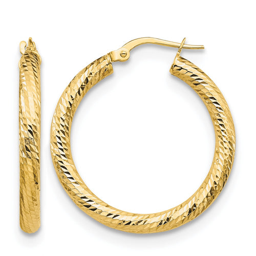 10K 3x25 D/C Round Hoop Earrings
