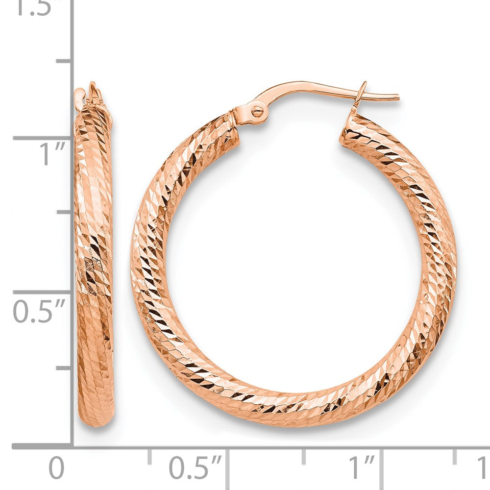 10K 3x20 Rose Gold D/C Round Hoop Earrings