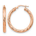 10K 3x20 Rose Gold D/C Round Hoop Earrings