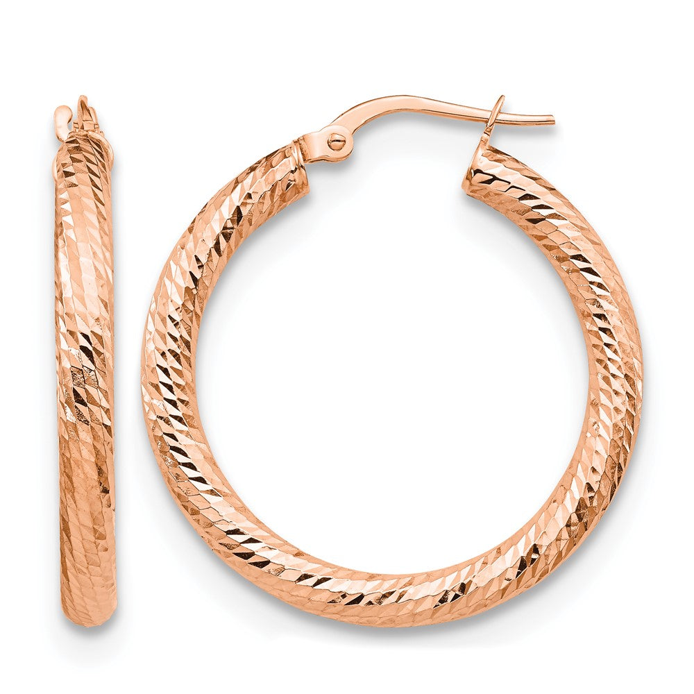 10K 3x20 Rose Gold D/C Round Hoop Earrings