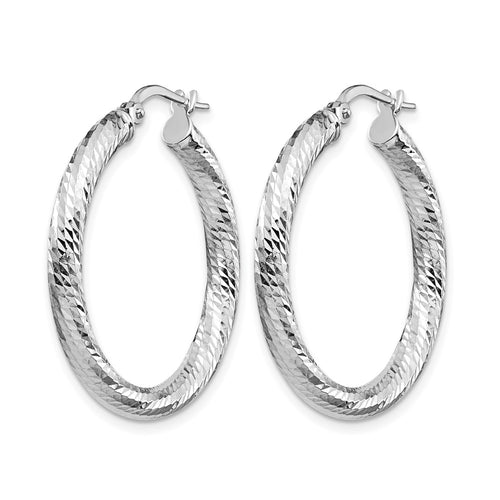 10K 3x20 White Gold D/C Round Hoop Earrings