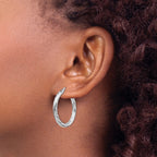 10K 3x20 White Gold D/C Round Hoop Earrings
