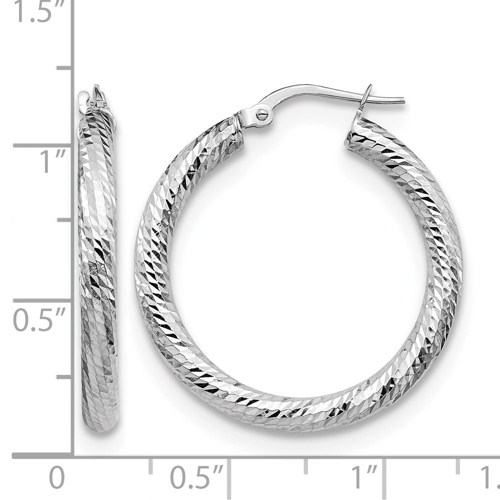 10K 3x20 White Gold D/C Round Hoop Earrings