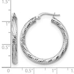 10K 3x20 White Gold D/C Round Hoop Earrings