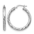 10K 3x20 White Gold D/C Round Hoop Earrings