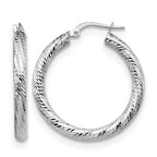 10K 3x20 White Gold D/C Round Hoop Earrings