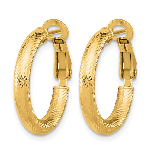 10K 3x15 D/C Round Omega Back Hoop Earrings